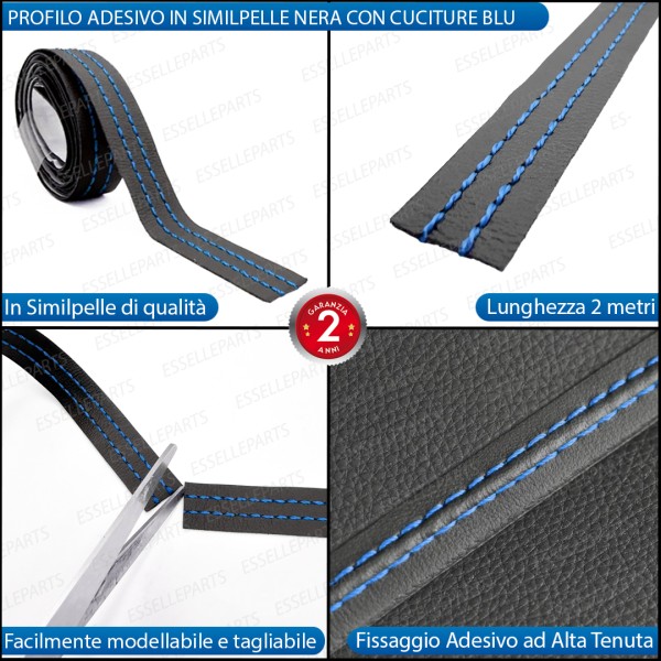 Profilo interno adesivo in Similpelle con Cuciture BLU per interni Auto