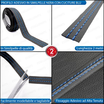 Profilo interno adesivo in Similpelle con Cuciture BLU per interni Auto