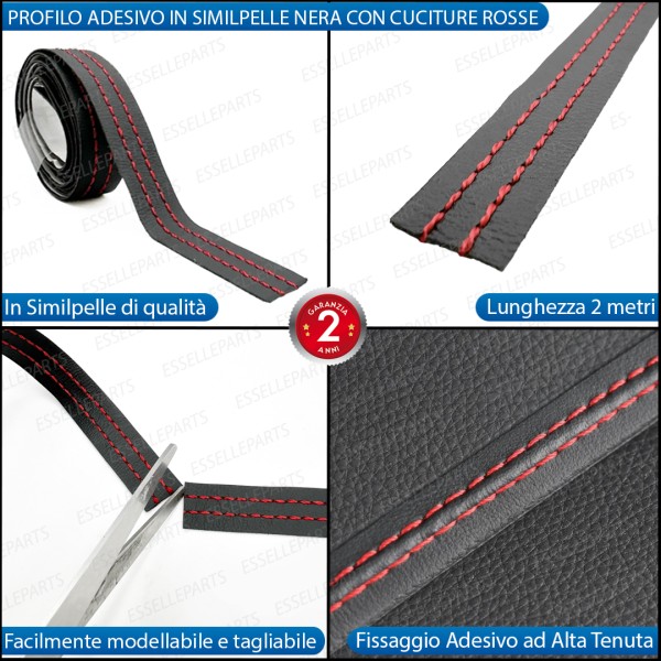 Profilo interno adesivo in Similpelle con Cuciture ROSSE per interni Auto