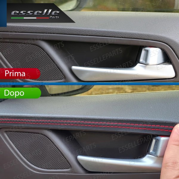 Profilo interno adesivo in Similpelle con Cuciture ROSSE per interni Auto