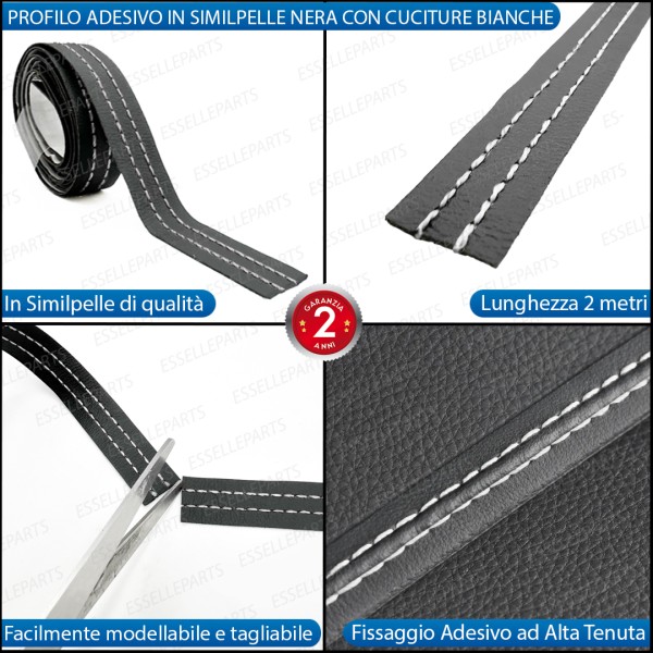 Profilo interno adesivo in Similpelle con Cuciture BIANCHE per interni Auto