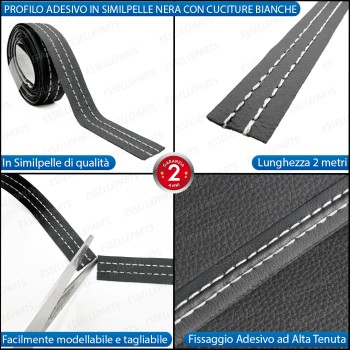 Profilo interno adesivo in Similpelle con Cuciture BIANCHE per interni Auto