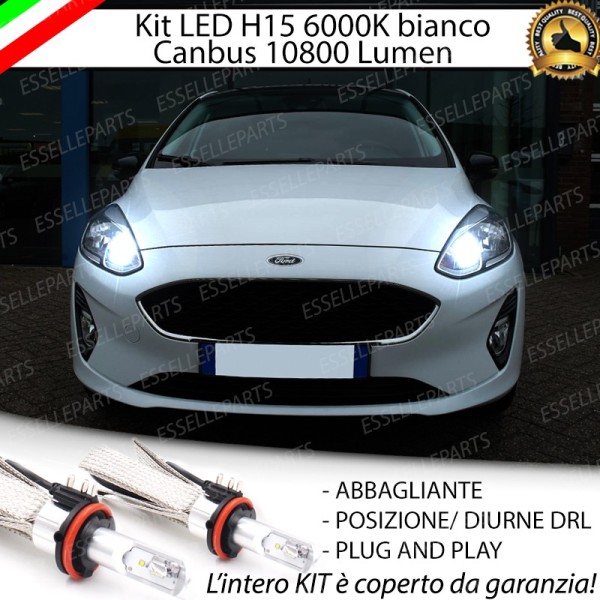 Kit Luci Diurne / Abbaglianti H15 10800 Lumen 6000K FORD FIESTA MK7 fari a parabola