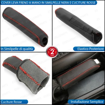 COVER LEVA FRENO A MANO IN SIMILPELLE NERA E CUCITURE ROSSE PER CITROEN C4