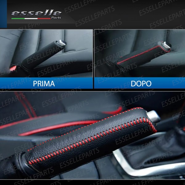 COVER LEVA FRENO A MANO IN SIMILPELLE NERA E CUCITURE ROSSE PER PEUGEOT RCZ