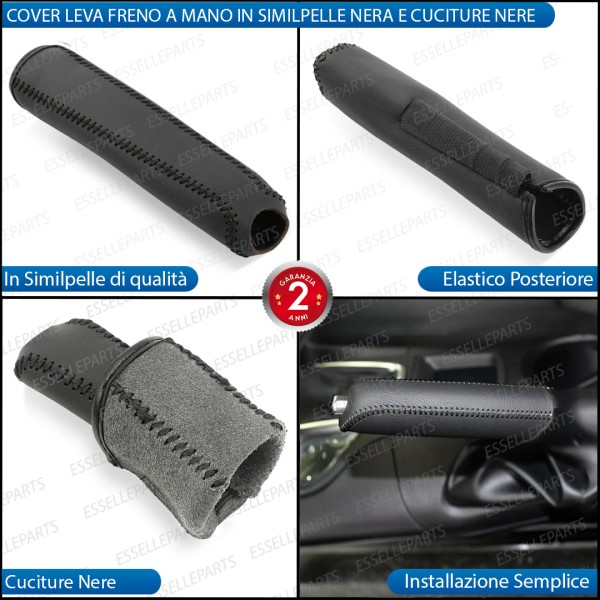 COVER LEVA FRENO A MANO IN SIMILPELLE NERA E CUCITURE NERE PER OPEL CORSA E