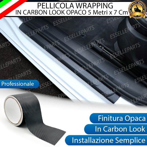 Pellicola Wrapping in Carbon Look Nero Opaco per Battitacco 7 CM X 5 MT