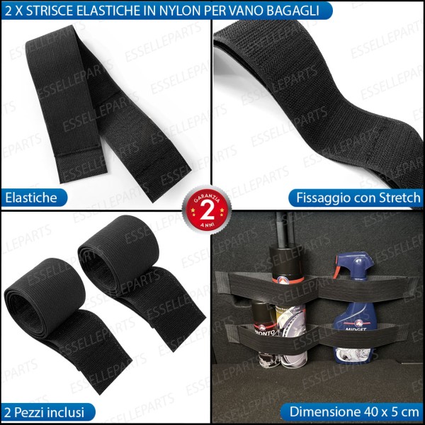 2 X Strisce Elastiche per bagagliaio vano Bagagli con Stretch 40 X 5 cm