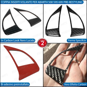 COPPIA INSERTI COMANDI AL VOLANTE IN CARBON LOOK PER ABARTH 500 595 695 PRE-RESTYLING