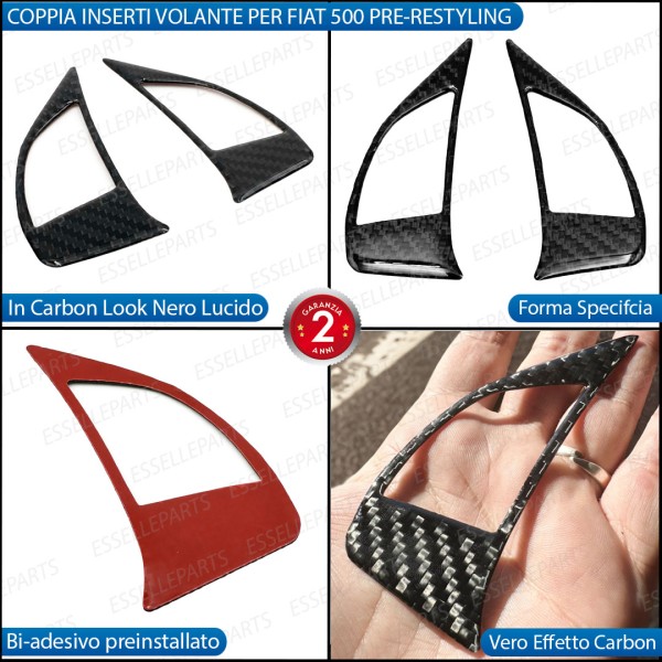 COPPIA INSERTI COMANDI AL VOLANTE IN CARBON LOOK PER FIAT 500 PRE-RESTYLING