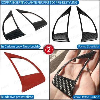 COPPIA INSERTI COMANDI AL VOLANTE IN CARBON LOOK PER FIAT 500 PRE-RESTYLING