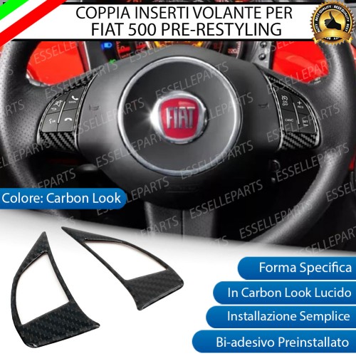 COPPIA INSERTI COMANDI AL VOLANTE IN CARBON LOOK PER FIAT 500 PRE-RESTYLING