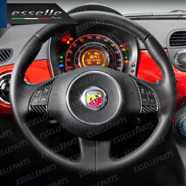 COPPIA INSERTI COMANDI AL VOLANTE IN CARBON LOOK PER ABARTH 500 595 695 PRE-RESTYLING