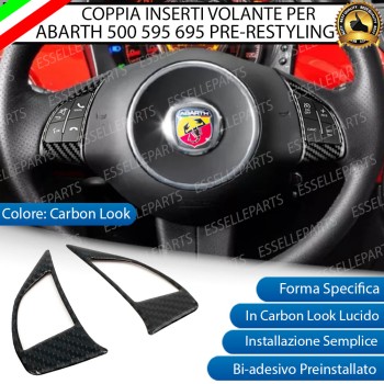 COPPIA INSERTI COMANDI AL VOLANTE IN CARBON LOOK PER ABARTH 500 595 695 PRE-RESTYLING