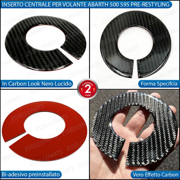 INSERTO CENTRALE PER VOLANTE IN CARBON LOOK PER ABARTH 500 595 695 PRE-RESTYLING