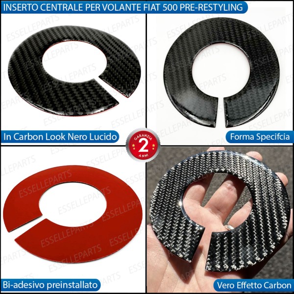 INSERTO CENTRALE PER VOLANTE IN CARBON LOOK PER FIAT 500 PRE-RESTYLING