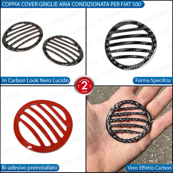 COPPIA COVER GRIGLIE ARIA CONDIZIONATA CRUSCOTTO IN CARBON LOOK PER FIAT 500