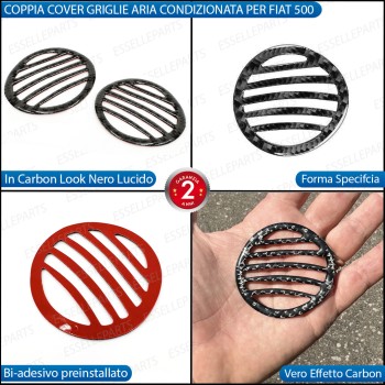 COPPIA COVER GRIGLIE ARIA CONDIZIONATA CRUSCOTTO IN CARBON LOOK PER FIAT 500