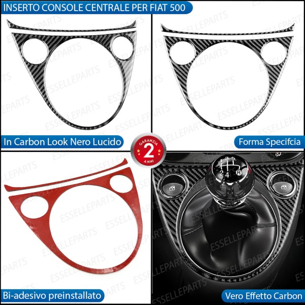 INSERTO CONSOLE CENTRALE LEVA CAMBIO ALZACRISTALLLI IN CARBON LOOK PER FIAT 500