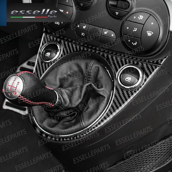 INSERTO CONSOLE CENTRALE LEVA CAMBIO ALZACRISTALLLI IN CARBON LOOK PER FIAT 500