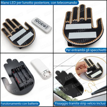 Mano Led Gesti Corna Dito Medio Mano Lunotto Posteriore Auto Con Telecomando Mano Led Gesti Corna Dito Medio Mano Lunotto Posteriore Auto Con Telecomando