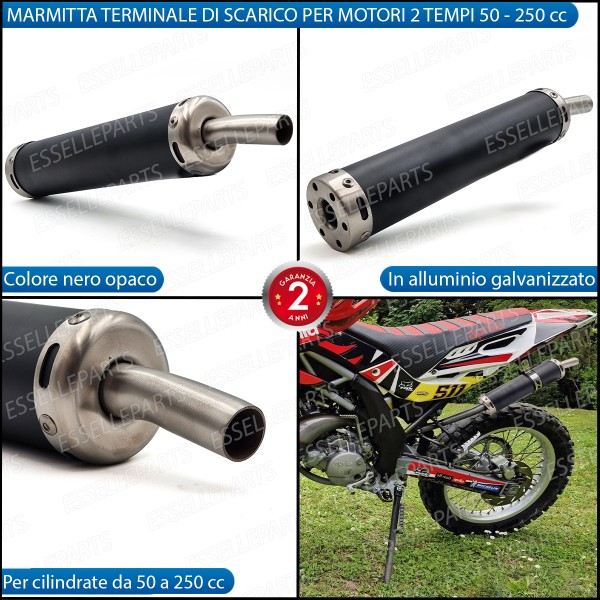 Marmitta Silenziatore Scarico Specifico Per Moto 2 Tempi 50 - 250 cc Nero Opaco