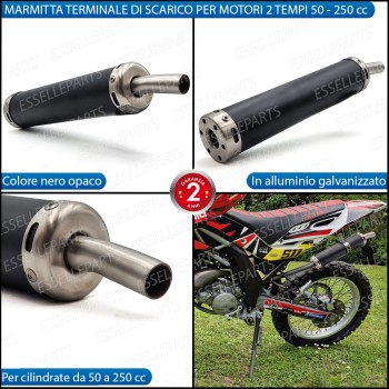 Marmitta Silenziatore Scarico Specifico Per Moto 2 Tempi 50 - 250 cc Nero Opaco Marmitta Silenziatore Scarico Specifico Per Moto 2 Tempi 50 - 250 cc Nero Opaco