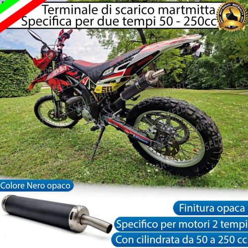 Marmitta Silenziatore Scarico Specifico Per Moto 2 Tempi 50 - 250 cc Nero Opaco
