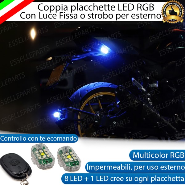 Coppia Placchette Led Rgb Multicolor Luce Fissa o Strobo Per Esterno Moto Scooter