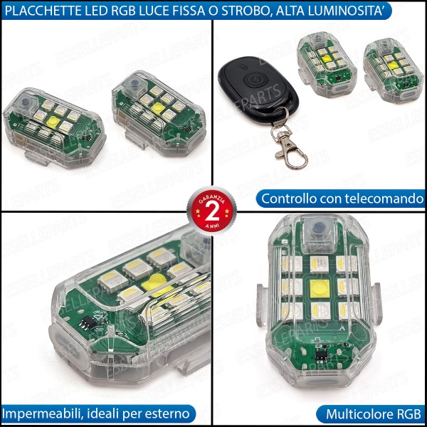 Coppia Placchette Led Rgb Multicolor Luce Fissa o Strobo Per Esterno Moto Scooter