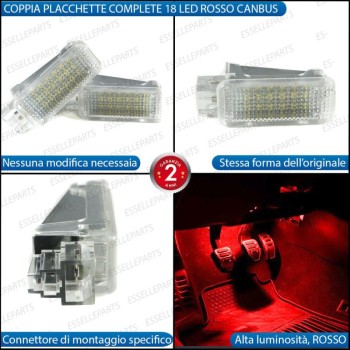 Coppia Placchette da 18 LED Vano Piedi per Audi A6 C5 COLORE ROSSO