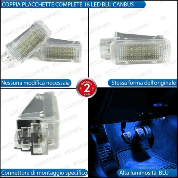 Coppia Placchette da 18 LED Vano Piedi per Volkswagen Touareg 7P COLORE BLU