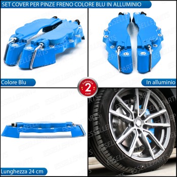 Set Cover Copri Pinze Freni A Disco Blu 24cm In Alluminio Tuning Universali Set Cover Copri Pinze Freni A Disco Blu 24cm In Alluminio Tuning Universali