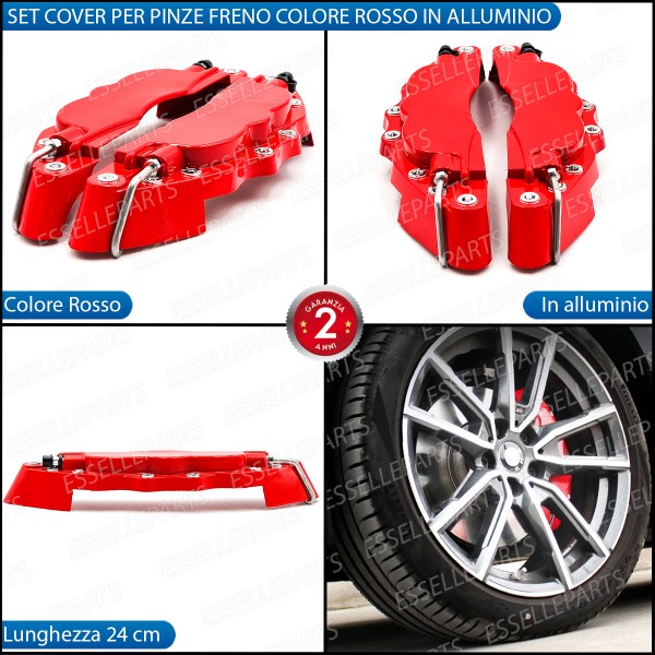 Set Cover Copri Pinze Freni A Disco Rosso 24cm In Alluminio Tuning Universali