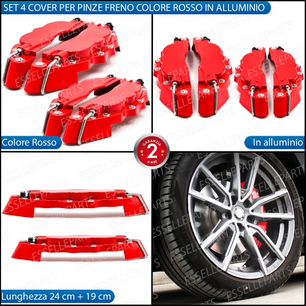 Set 4 Cover Copri Pinze Freni Rosso Anteriore + Posteriore Alluminio
