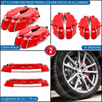 Set 4 Cover Copri Pinze Freni Rosso Anteriore + Posteriore Alluminio Set 4 Cover Copri Pinze Freni Rosso Anteriore + Posteriore Alluminio