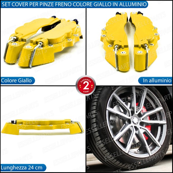 Set Cover Copri Pinze Freni A Disco Giallo 24cm In Alluminio Tuning Universali