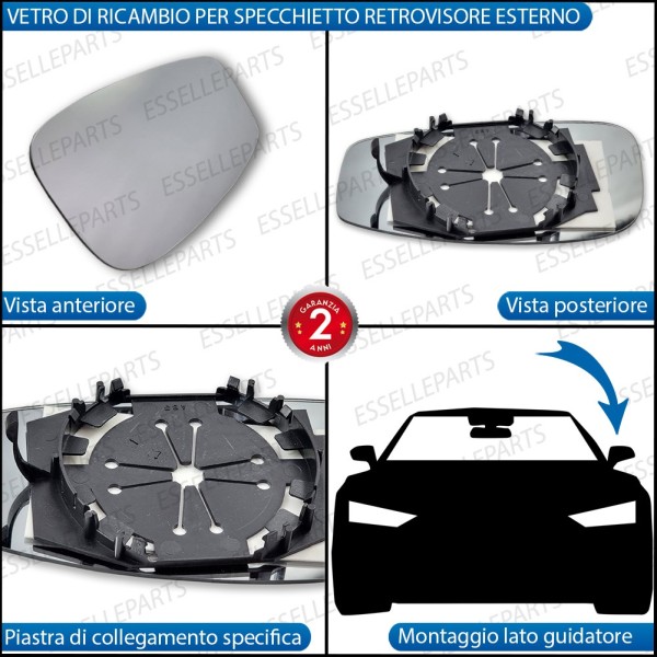 Specchietto LATO GUIDATORE Retrovisore Laterale di Ricambio per Lancia Musa DAL 2004 AL 2009