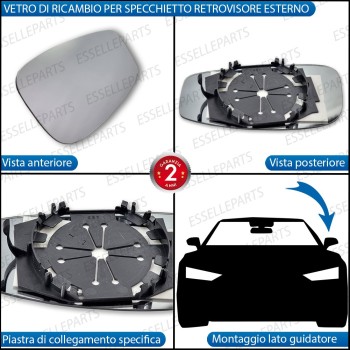 SPECCHIETTO LATO GUIDATORE Retrovisore Laterale di Ricambio per Fiat Idea DAL 2001 AL 2008