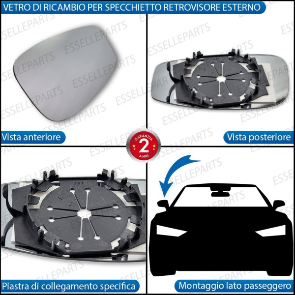 Specchietto LATO PASSEGGERO Retrovisore Laterale di Ricambio per Fiat Idea DAL 2001 AL 2008