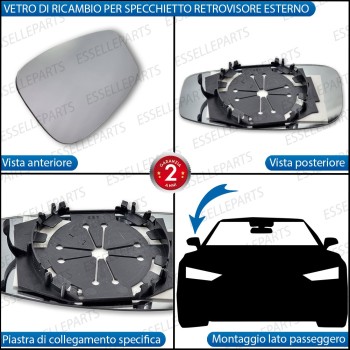 Specchietto LATO PASSEGGERO Retrovisore Laterale di Ricambio per Fiat Idea DAL 2001 AL 2008