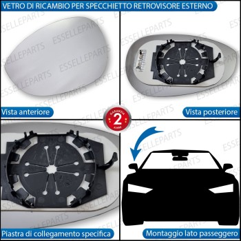 Specchietto LATO PASSEGGERO Retrovisore Termico Laterale di Ricambio per Fiat PUNTO EVO