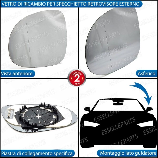 Specchietto LATO GUIDATORE Retrovisore Laterale di Ricambio per VW Golf Plus dal 2009