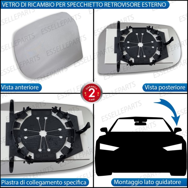 Specchietto Retrovisore LATO GUIDATORE Laterale di Ricambio per Fiat PUNTO MK3 CLASSIC DAL 2007