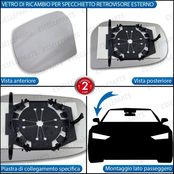 Specchietto Retrovisore LATO PASSEGGERO Laterale di Ricambio per Fiat PUNTO MK3 CLASSIC DAL 2007