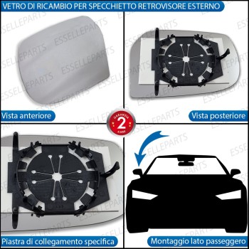 Specchietto Retrovisore LATO PASSEGGERO Laterale di Ricambio per Fiat PUNTO MK3 CLASSIC DAL 2007