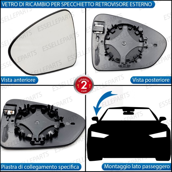 Specchietto LATO PASSEGGERO Retrovisore Termico Laterale di Ricambio per FIAT TIPO