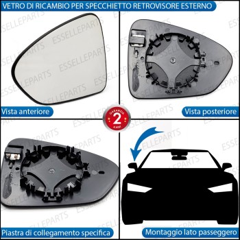 Specchietto LATO PASSEGGERO Retrovisore Termico Laterale di Ricambio per FIAT TIPO