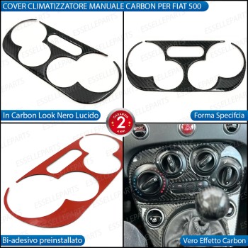 - CLIMATIZZATORE MANUALE - COVER IN CARBON LOOK LUCIDO ADESIVO PER FIAT 500