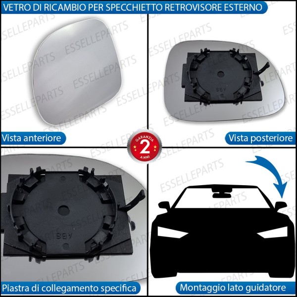 Specchietto Lato Guidatore Retrovisore Laterale di Ricambio per Fiat Panda MK2 DAL 2009